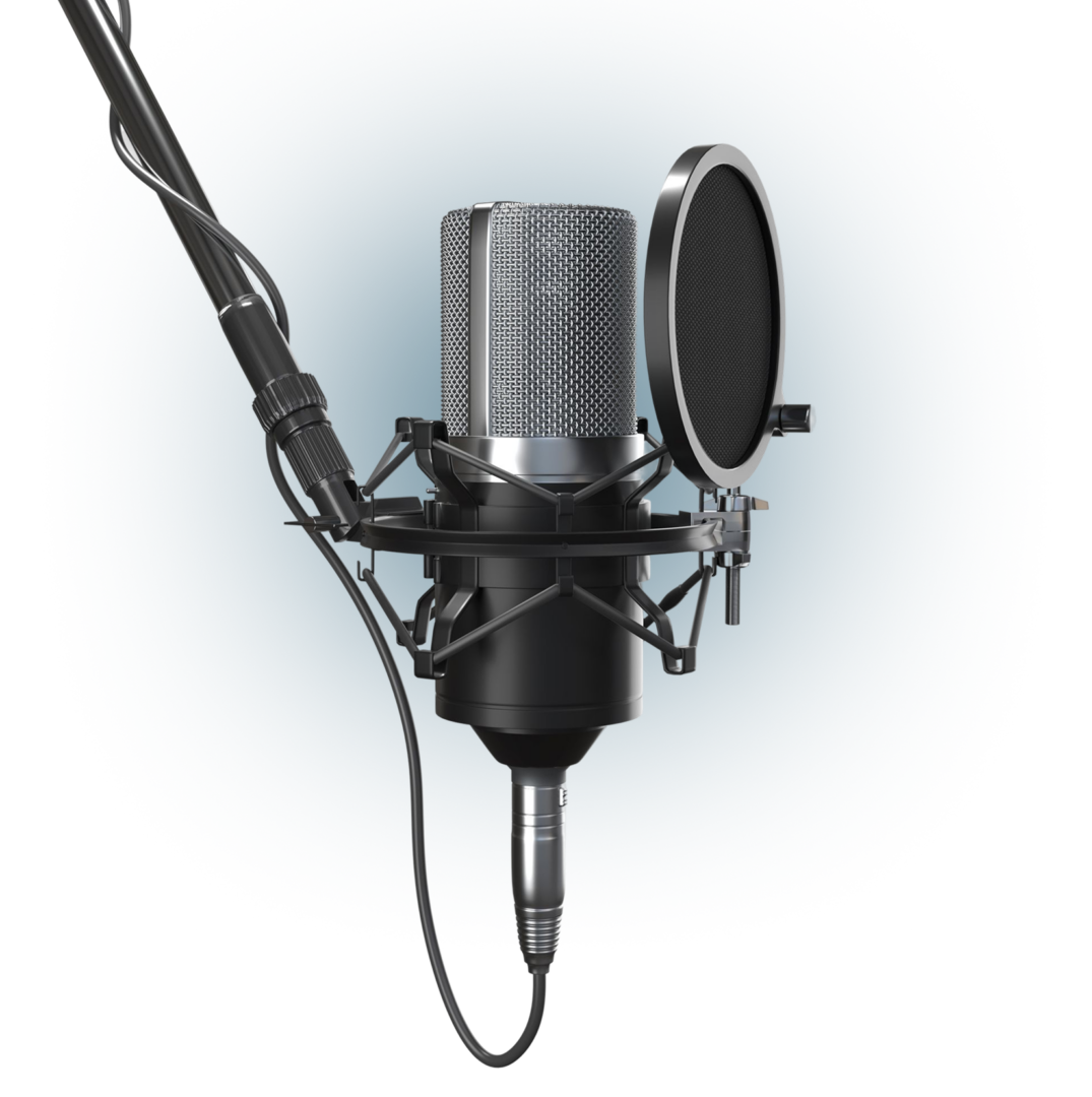 Microphone and pop filter on black background