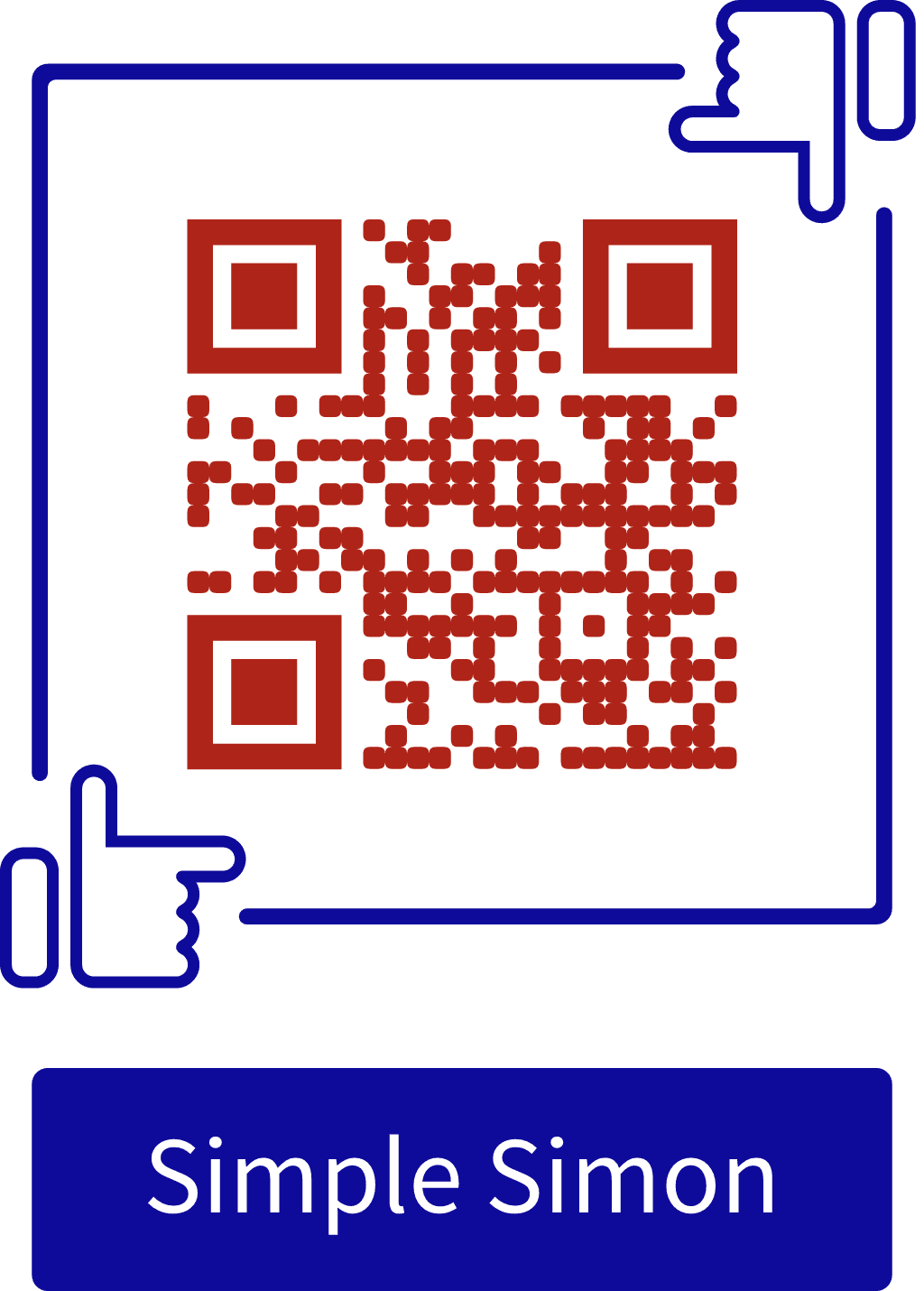 A red QR code with blue corner markers on a white background.